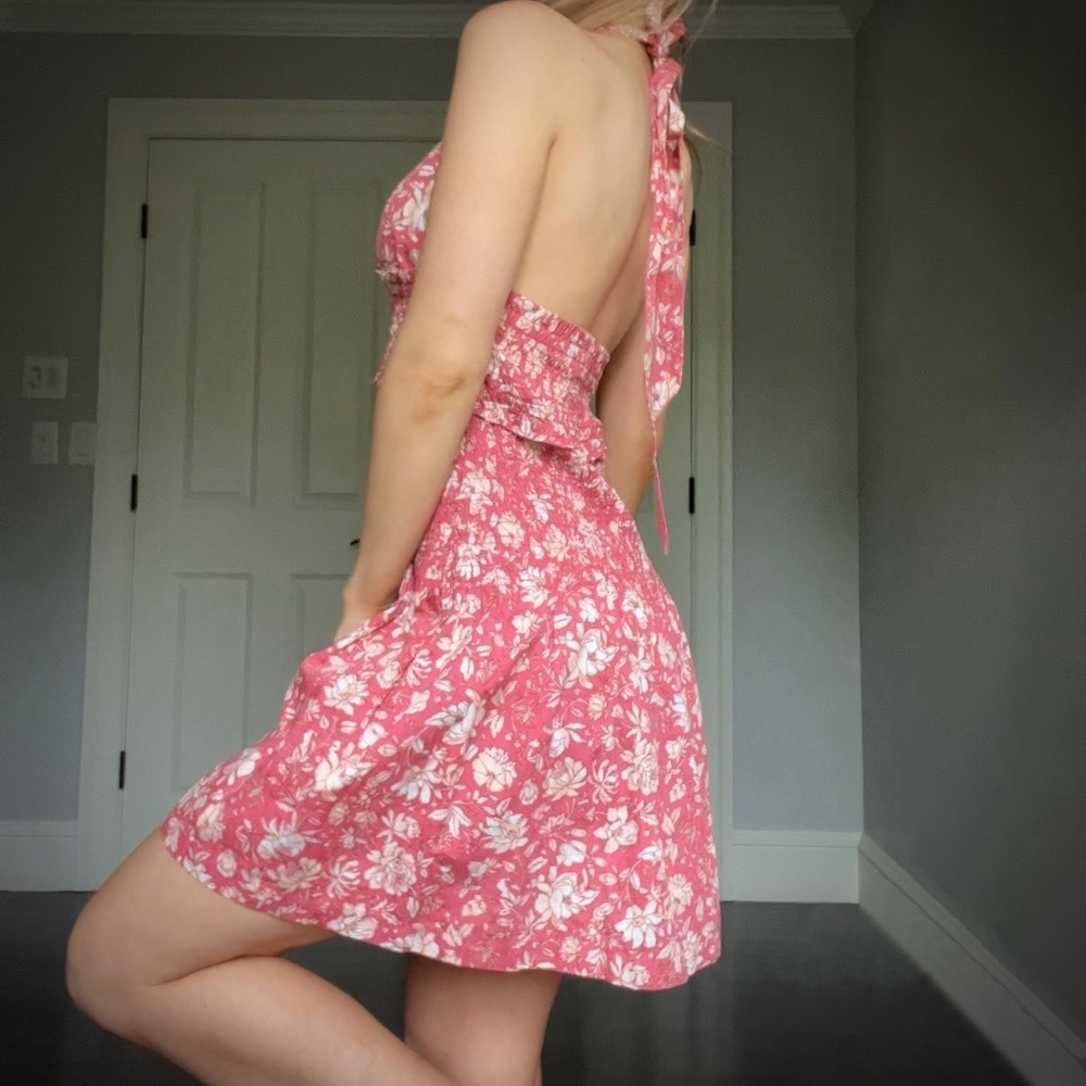 J Crew Pink/Coral Floral Mini Halter Dress Size Small